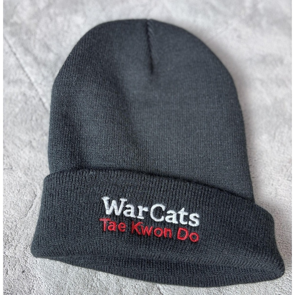 WarCats Tae Kwon Do Hat Beanie Fitted Black Knit Cuffed Winter Mens One Size